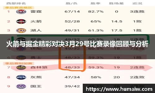 火箭与掘金精彩对决3月29号比赛录像回顾与分析